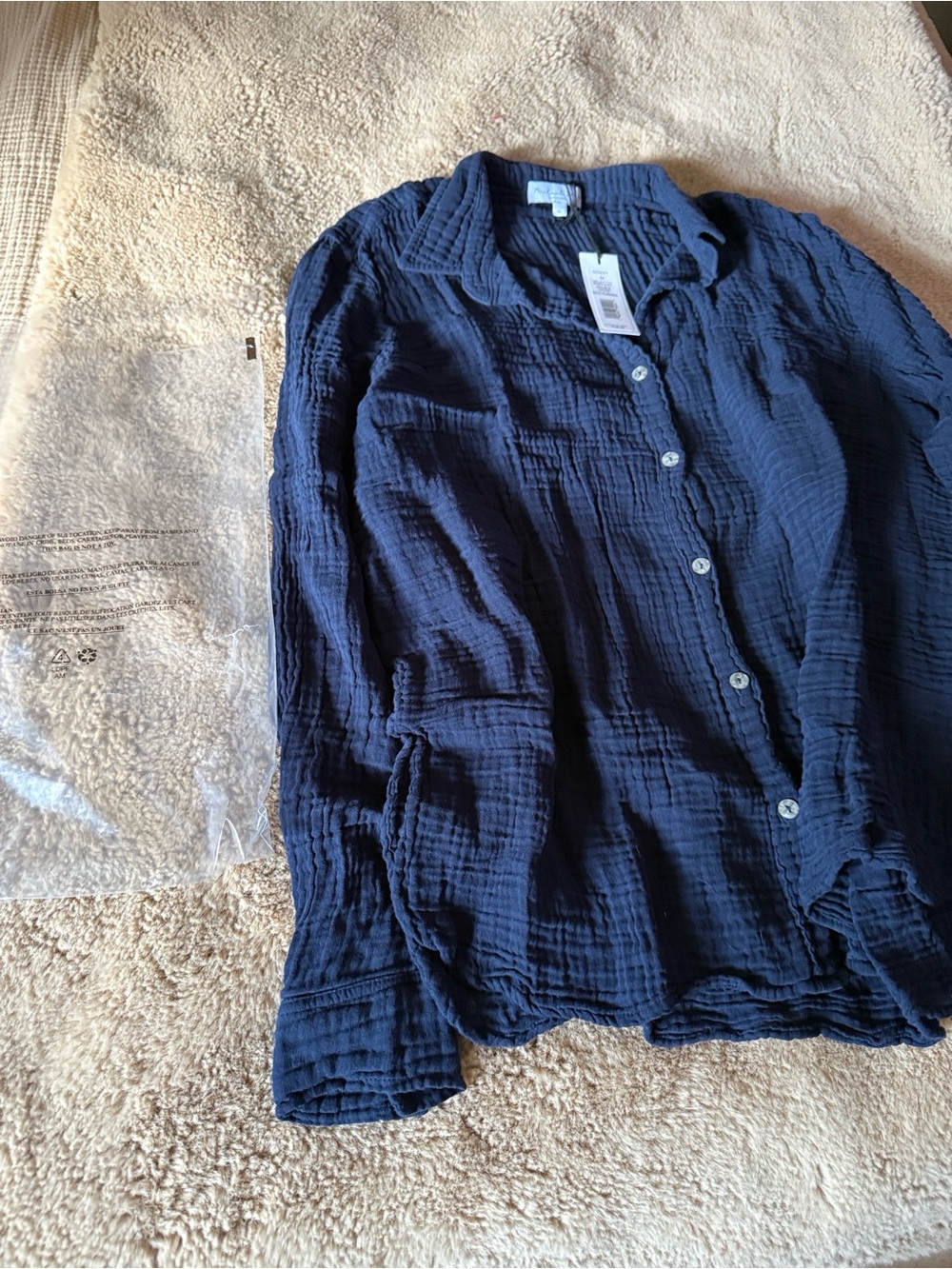 Michael Stars Nocturnal Navy Double Gauze Button-Down Shirt - Picture 5 of 9